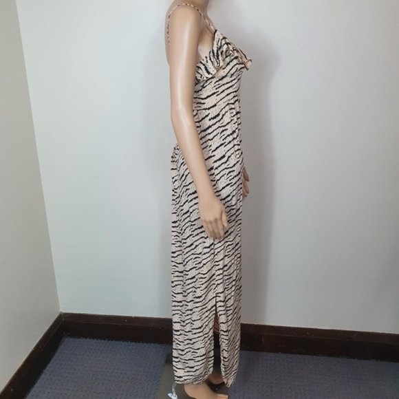 Maxi Dress zebra print beige Size 8 strappy v-neck Imprint Cotton - Picture 6 of 8